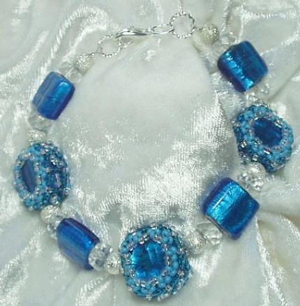 Beaded Bead Bracelet in Blue - OOAK