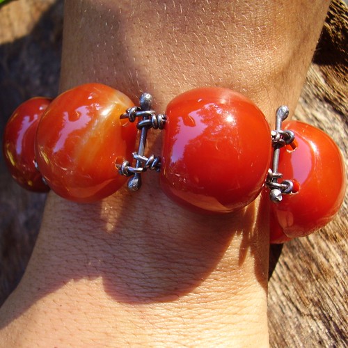 Red Agate And Sterling Silver Bracelet