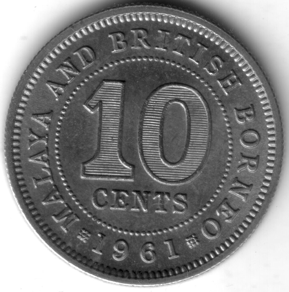 Malaya and British Borneo 1961 10 Cents (KM#2)