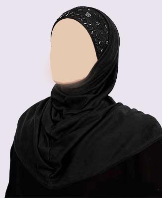 Black 2 Piece Long Al-Amira Hijab with Beadwork Trim