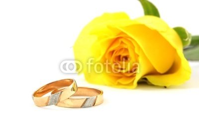 Wallmonkeys Peel and Stick Wall Decals - Wedding Rings and Yellow Rose at the Background - 36
