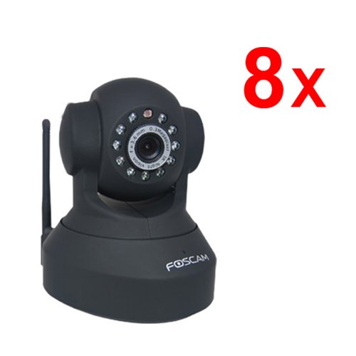 8 Pack Kit Foscam FI8918W Wireless/Wired Pan & Tilt IP Camera with 8 Meter Night Vision and 3.6mm Lens (67 Viewing Angle) - Black NEWEST MODEL (replaces the FI8908W)