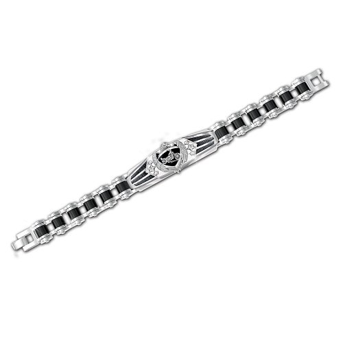 Stainless Steel Motorcycle Bracelet: Ride Hard, Live Free by The Bradford Exchange