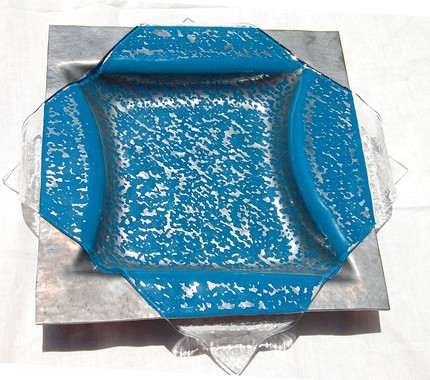 Blue and Silver Fused Glass Platter