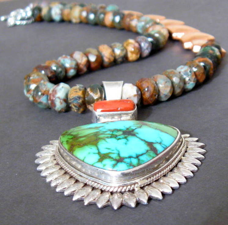 Copper Green Opal Turquoise Autumn Silver Necklace