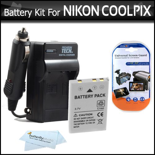Battery And Charger Kit For Nikon P100 P500 Digital Camera Includes Extended (1100 Mah) Replacement Nikon EN-EL5 Battery + AC/DC Rapid Charger + LCD Screen Protectors + ButterflyPhoto MicroFiber Cleaning Cloth