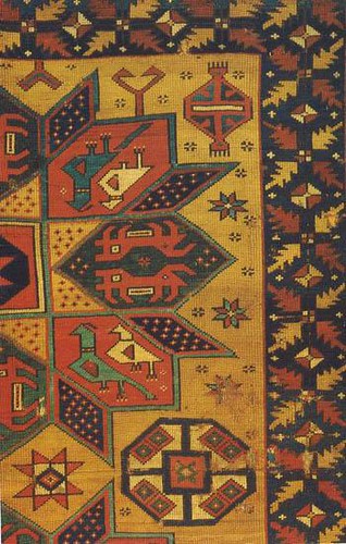 Carpet fragment detail with animal, star, and roundel motifs, 15th c., Greater Armenia
