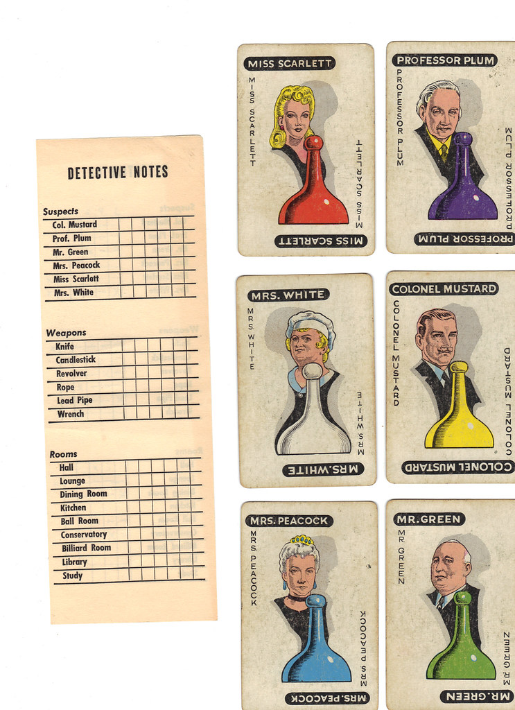 Vintage Clue game cards