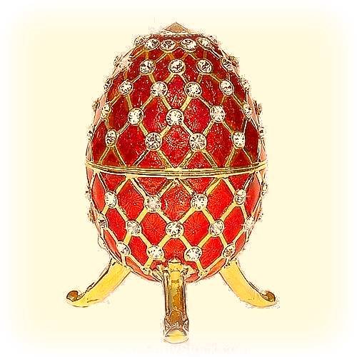 Large RED Faberge style Egg Box 24K Gold Swarovski Crystals with Big Jewelry Ring Insert Pill Box
