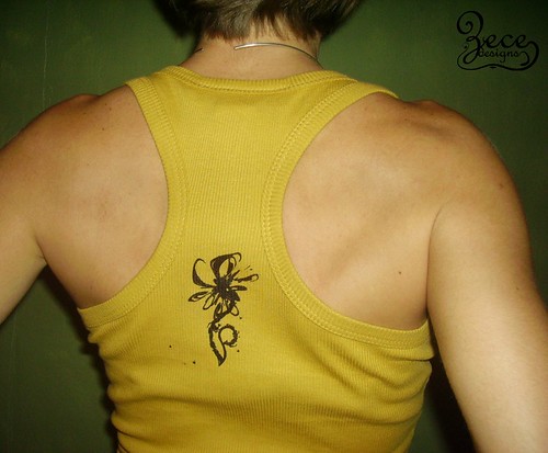 Funky flowers - Hand silkscreened M size mustard tank top - LIMITED EDITION