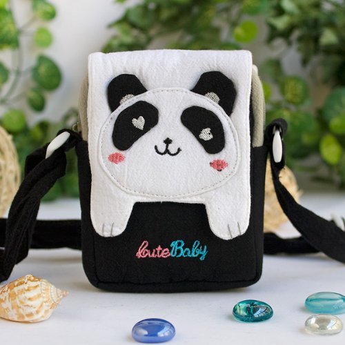 [White Panda] Embroidered Applique Swingpack Bag Purse / Wallet Bag / Camera Bag (3.9*5.1*1.2)