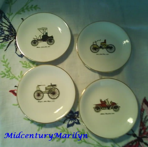 Harkerware Decorative Plates Antique Car Motif Set of Four 4 1/2