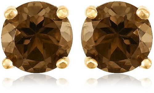Gold Plated Sterling Silver 4mm Round Smoky-Quartz Stud Earrings