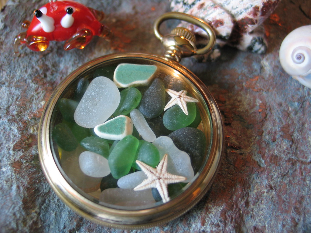 Pocket Watch filled with Sea Glass green