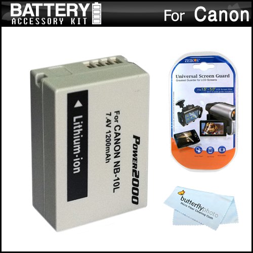 Battery Kit For Canon SX40 HS SX40HS Digital Camera Includes Extended Replacement (1200Mah) NB-10L Battery + LCD Screen Protectors + MicroFiber Cleaning Cloth