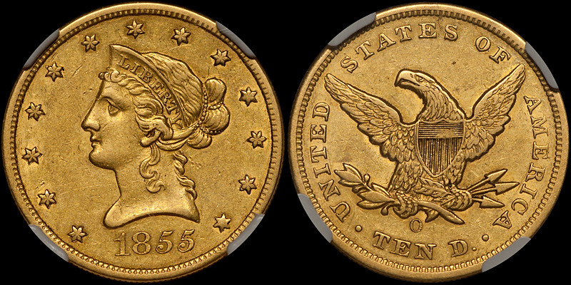 1855-O $10.00 NGC AU55