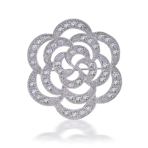 Bling JewelryCZ Flower Open Rose Wedding Brooch Pin