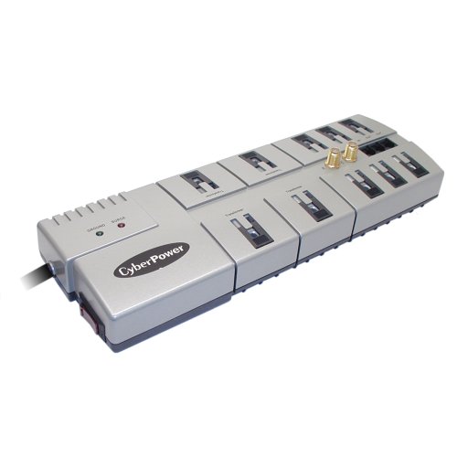Cyberpower 1080 10-Outlet Surge Suppressor - 3600 Joules 15A RJ11/Coax EMI/RFI Right-angle