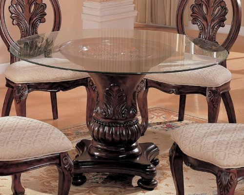 Pedestal Dining Table with Glass Top Cherry Finish