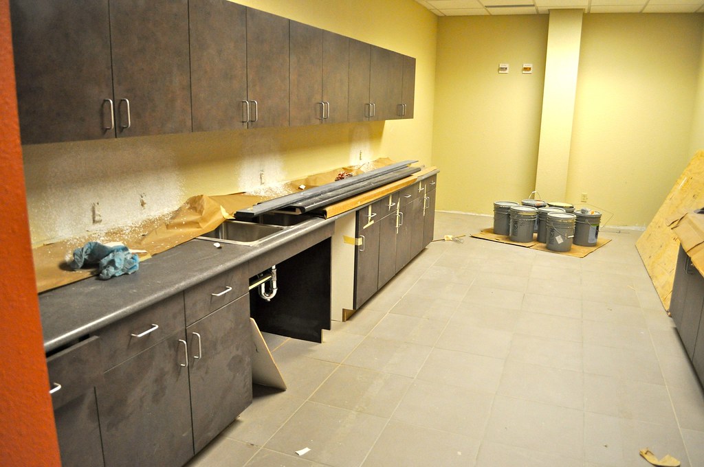 One of the six breakrooms in the building; each will have two refrigerators, two AAFES vending machines and two microwaves