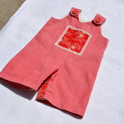 baby red floral and lace overalls