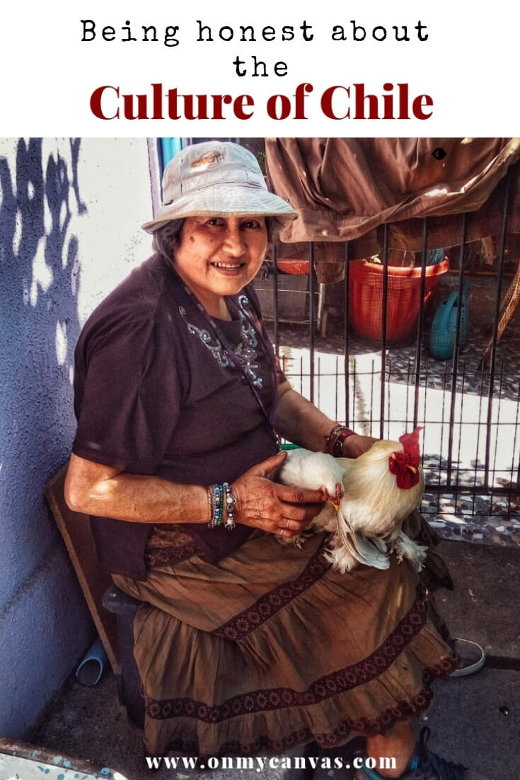 a chilean lady sitting holding a chicken in her lap in santiago used as a pinterest photo for culture of chile south america article by priyanka gupta