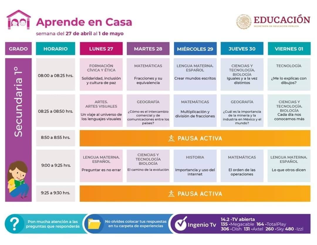 #AprendeEnCasa - 27 de abril - 1° de Secundaria