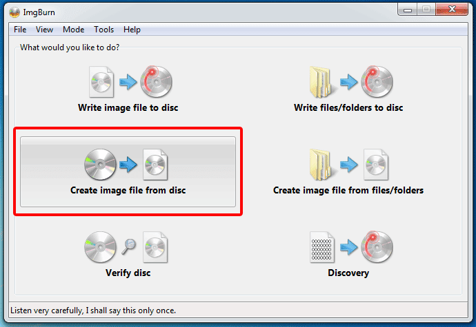 Click "Create Image File from Disk"
