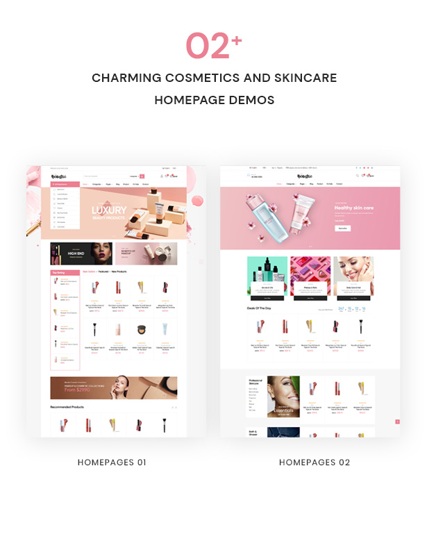 02+ Charming Cosmetics and Skincare Homepage Demos