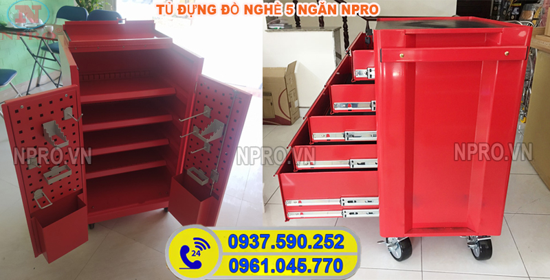 Tủ đựng đồ nghề sửa xe máy 5 ngăn có bánh xe