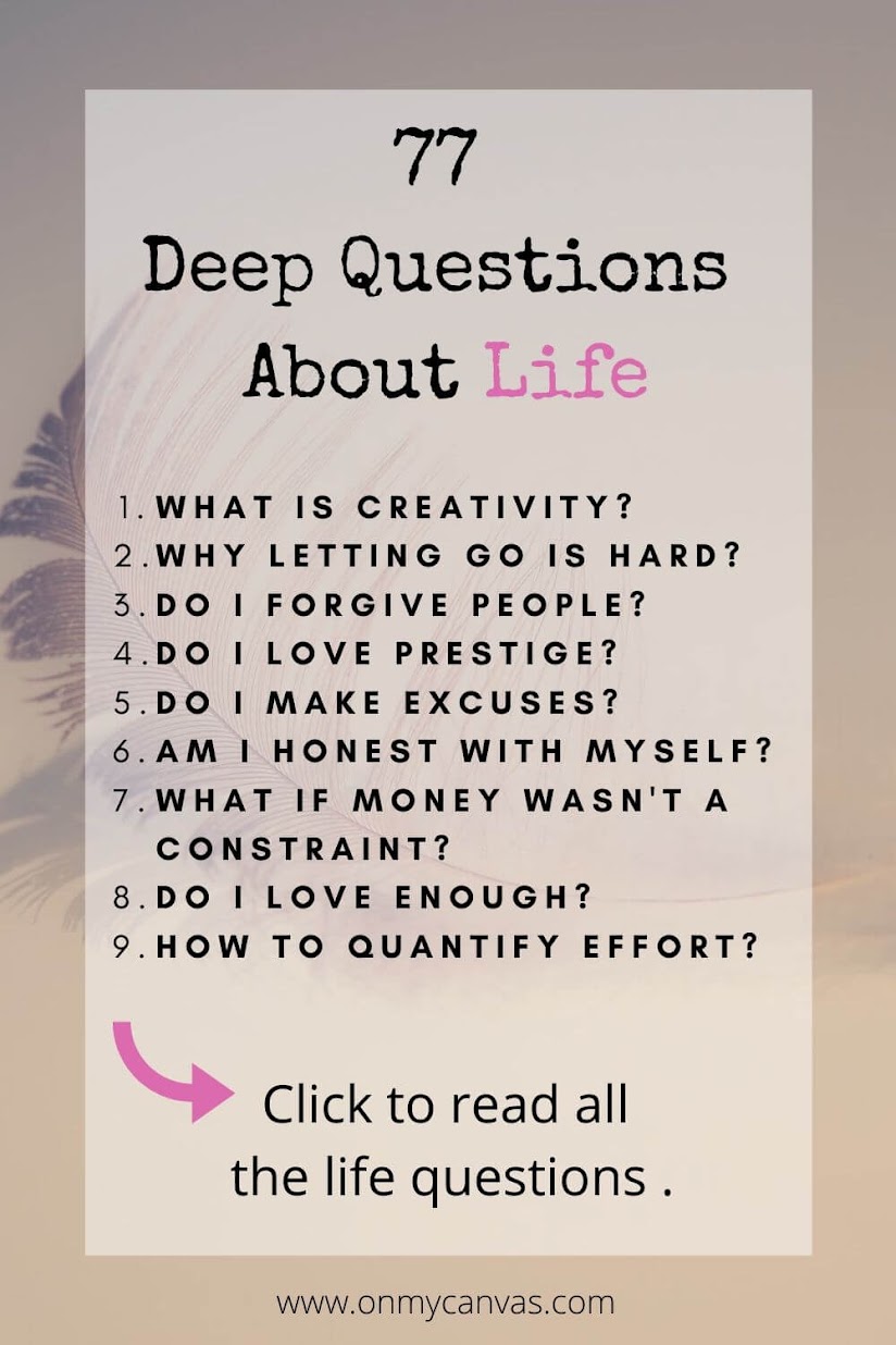 77 deep questions about life to ask yourself. | Hard life questions | Questions that make you think | Thought provoking questions | Philosophical life questions | Biggest question in life | Questions to ask myself | important questions about life | Self improvement | Self Help | Personal growth | Life Learnings | Wisdom | Emotional intelligence | Philosophical | Life thoughts | Purpose of Life | Meaning of Life | Mindfulness #life #lifelessons #lifepurpise #meaning #philosophy #wisdom