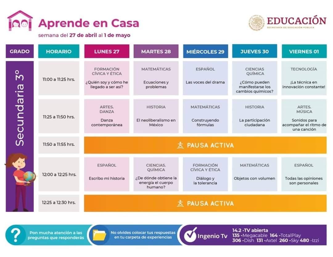 #AprendeEnCasa - 27 de abril - 3° de Secundaria