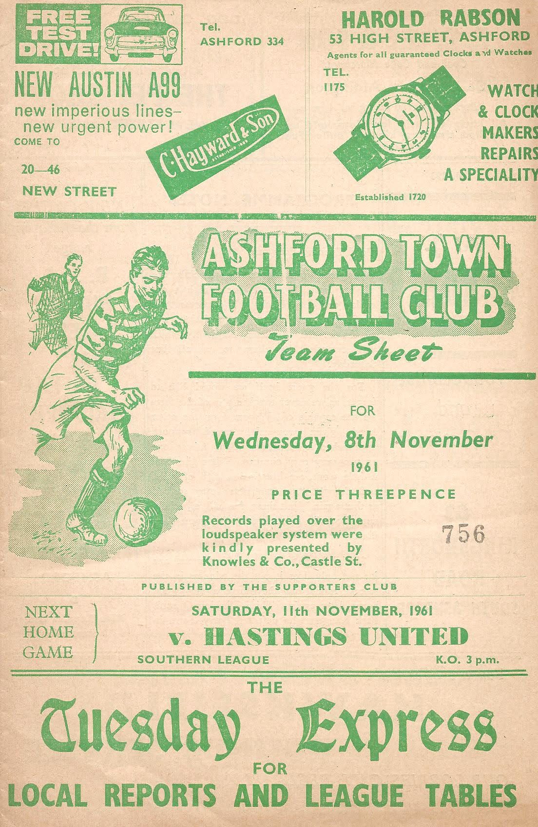 1961/62 Wycombe Ashford Programme