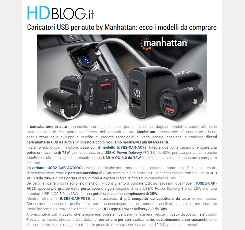 Caricatori USB per auto by Manhattan: ecco i modelli da comprare 