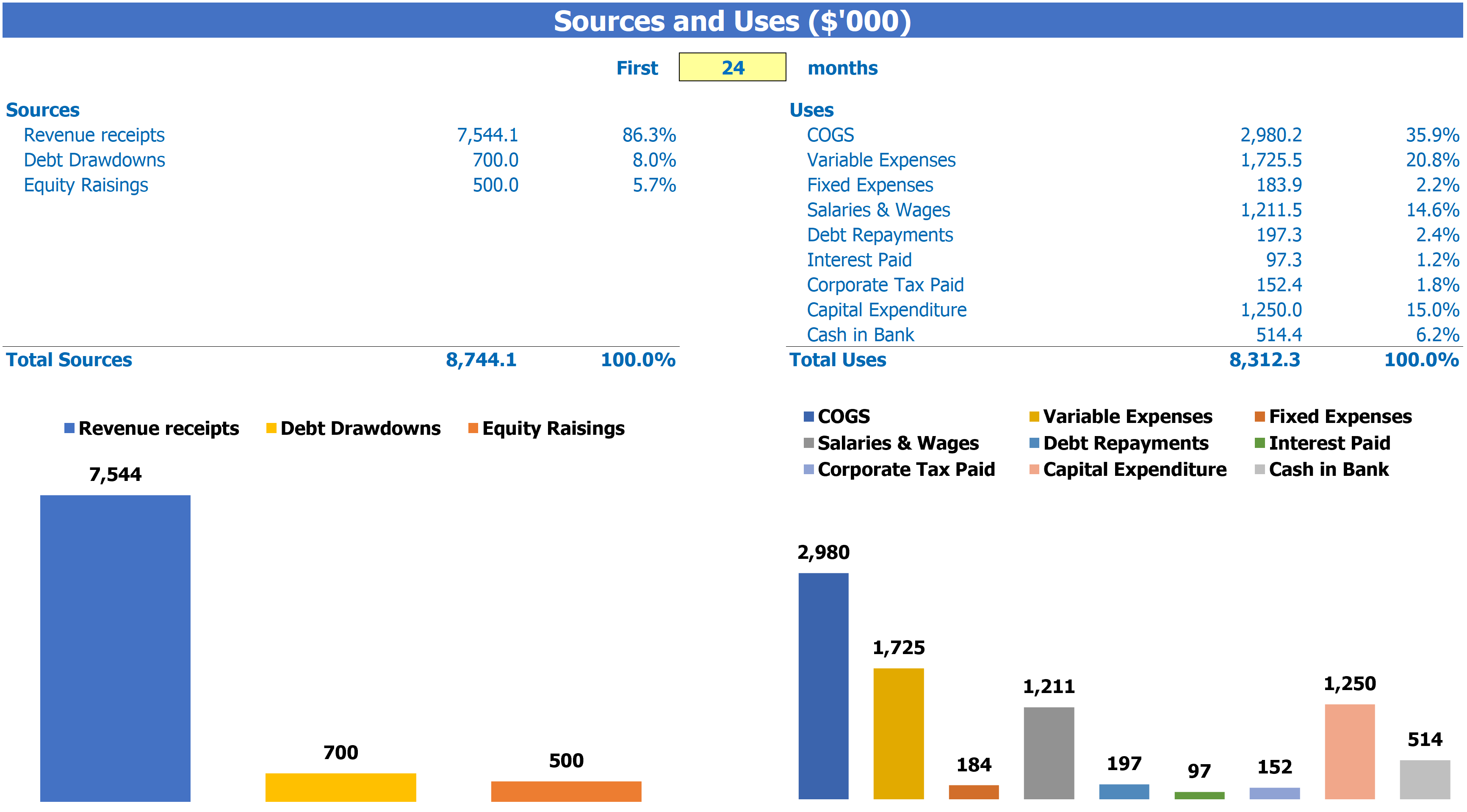 Pizza Financial Plan Sources And Uses Report