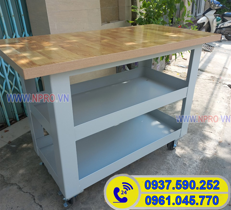 Mẫu xe đẩy dụng cụ 2 ngăn kết hợp bàn nguội cơ khí - Bàn nguội mini 3zAu3H4