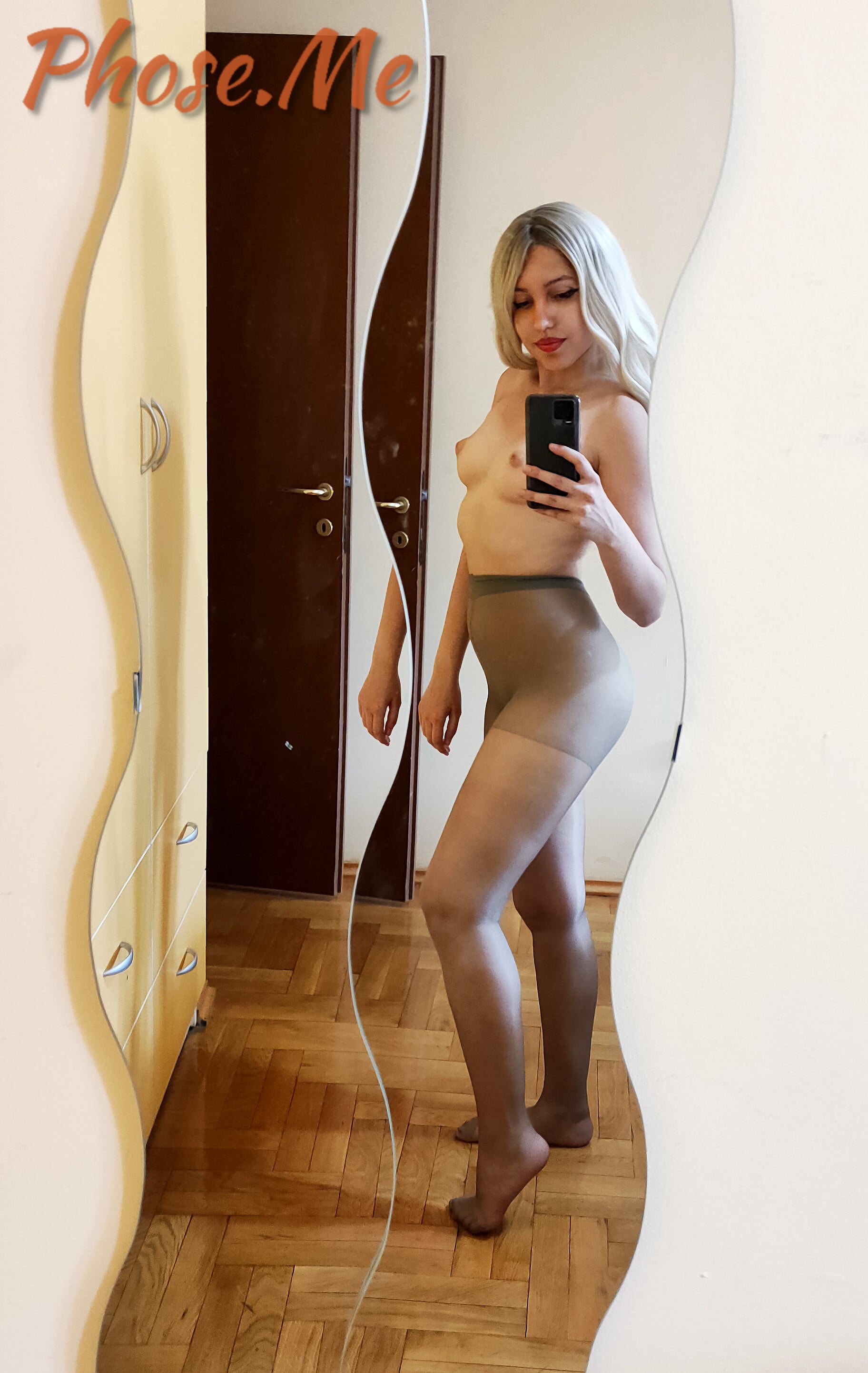Nothing But Pantyhose On In This Selfie