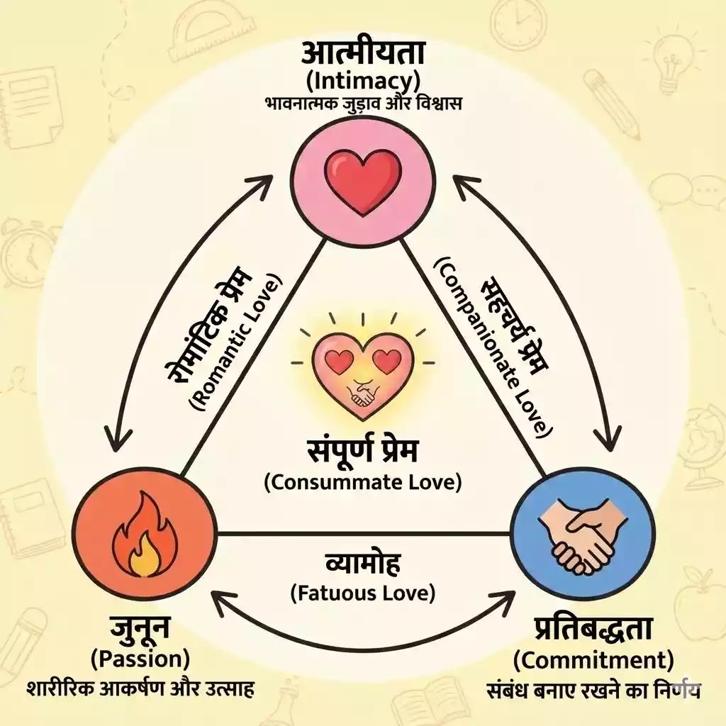 Sternberg triangular theory of love explained in Hindi with couple example