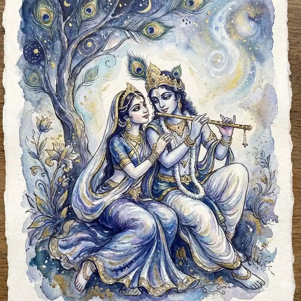 Spiritual love representation Radha Krishna art or Sufi Ishq