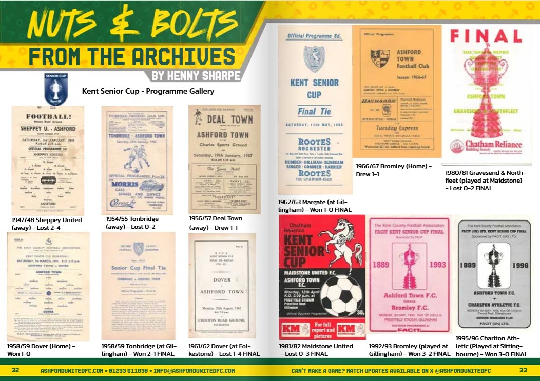 Programme Article: Ashford United vs Cray Valley PM (Kent Senior Cup)