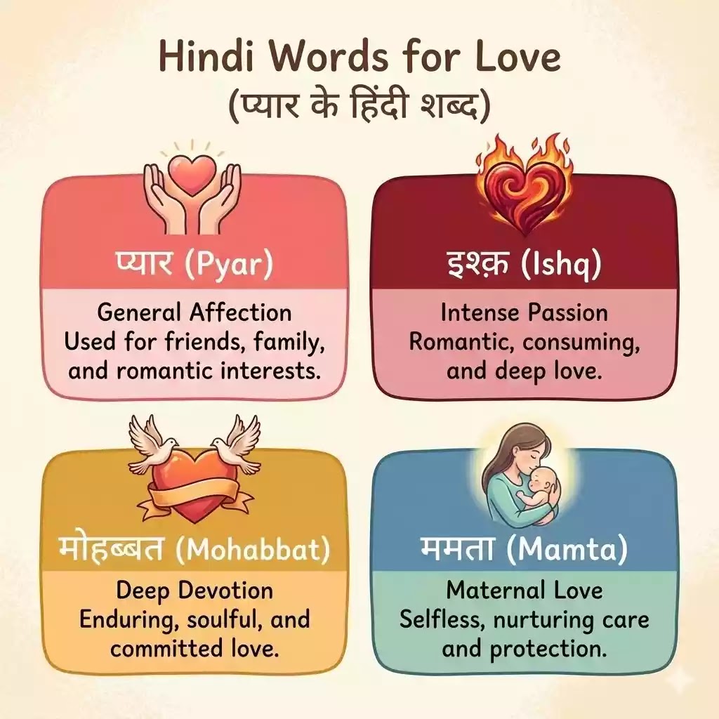 Meaning of Hindi words for love Pyar Ishq Mohabbat