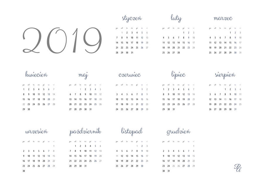 kalendarz 2019 kolor