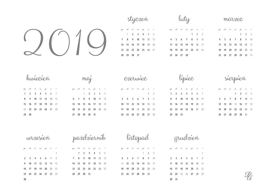 kalendarz 2019 szary